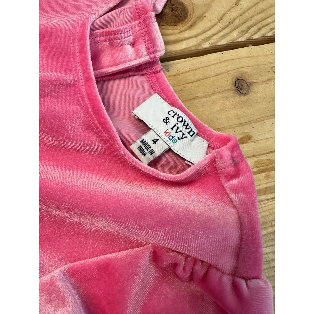 Crown & Ivy Kids Pink Velvet Plaid Taffeta Holiday Dress Girls 4 NWT - Picture 3 of 4